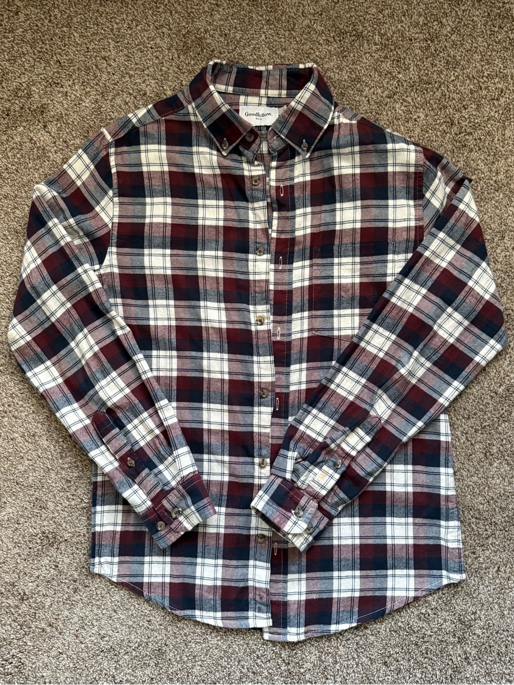 Goodfellow & Co Burgundy and Navy Plaid Button-Down Shirt